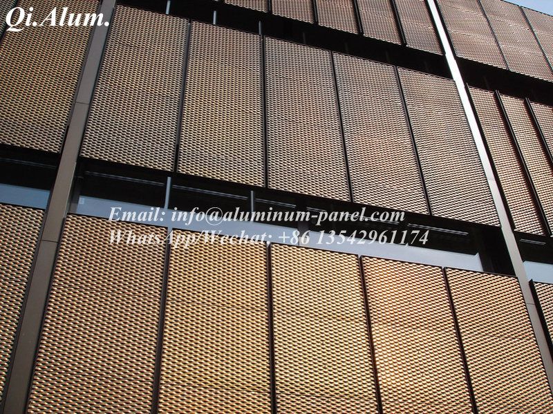 Golden aluminum expanded mesh for shopping mall outdoor curtain wall project